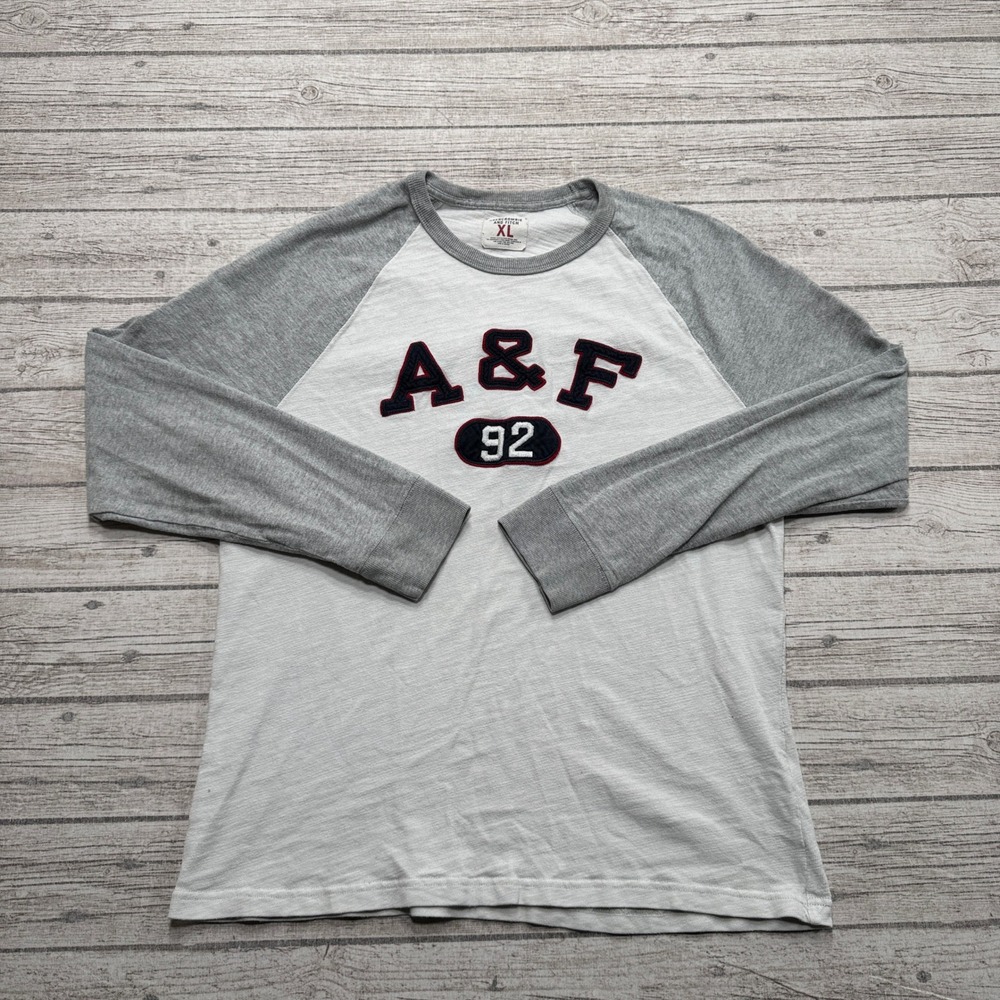 Abercrombie & Fitch Shirt Men's XL Gray Long Sleeve Applique Raglan Baseball Y2K